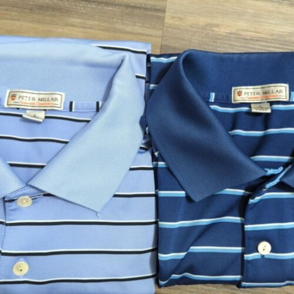 2 Peter Millar Polo Shirt Men L Blue Summer Comfort Golf The Foundry 1990 GC F1B